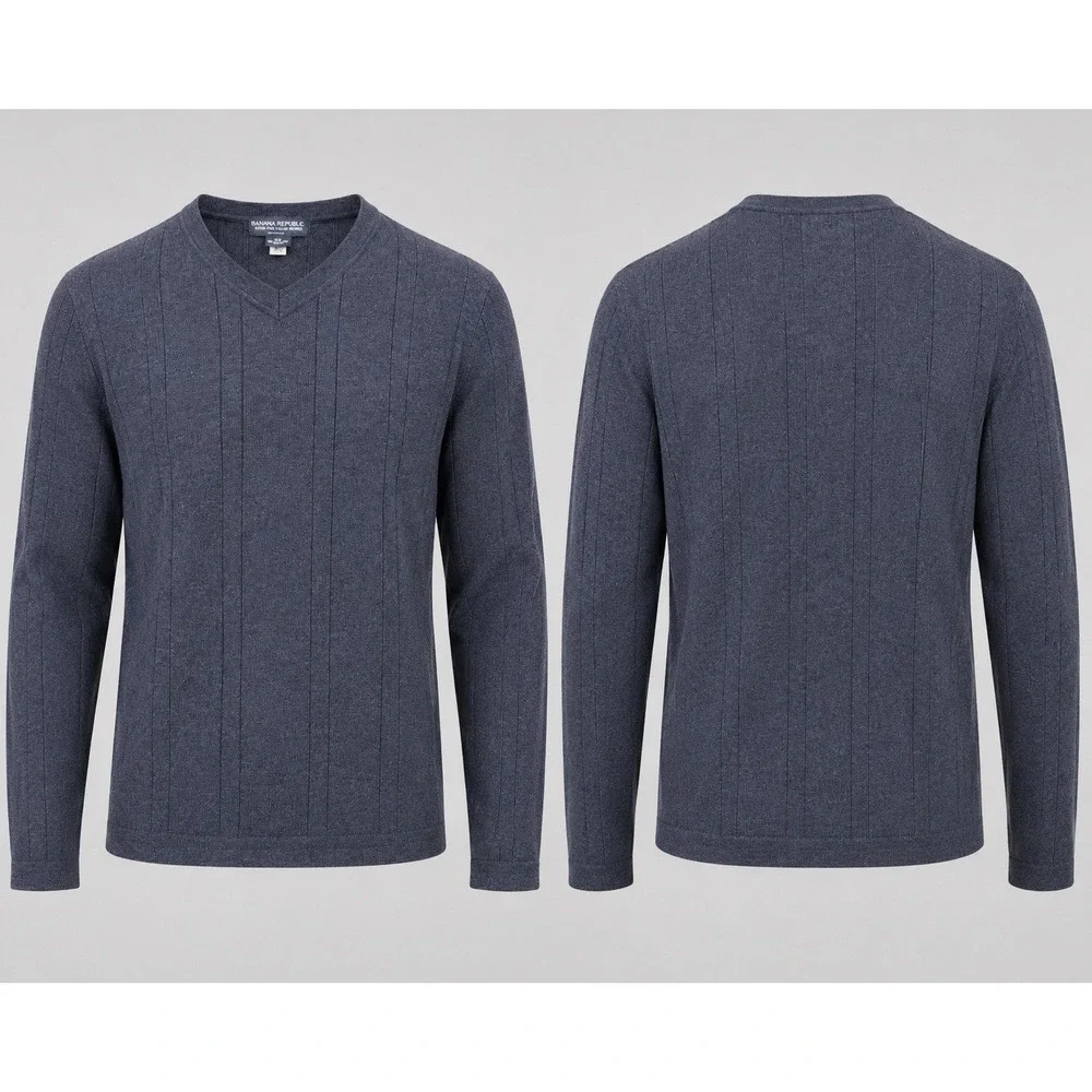 Banana Republic SWEATER MENS LARGE Extra Fine Merino Wool V NECK Ribbed  Grunge